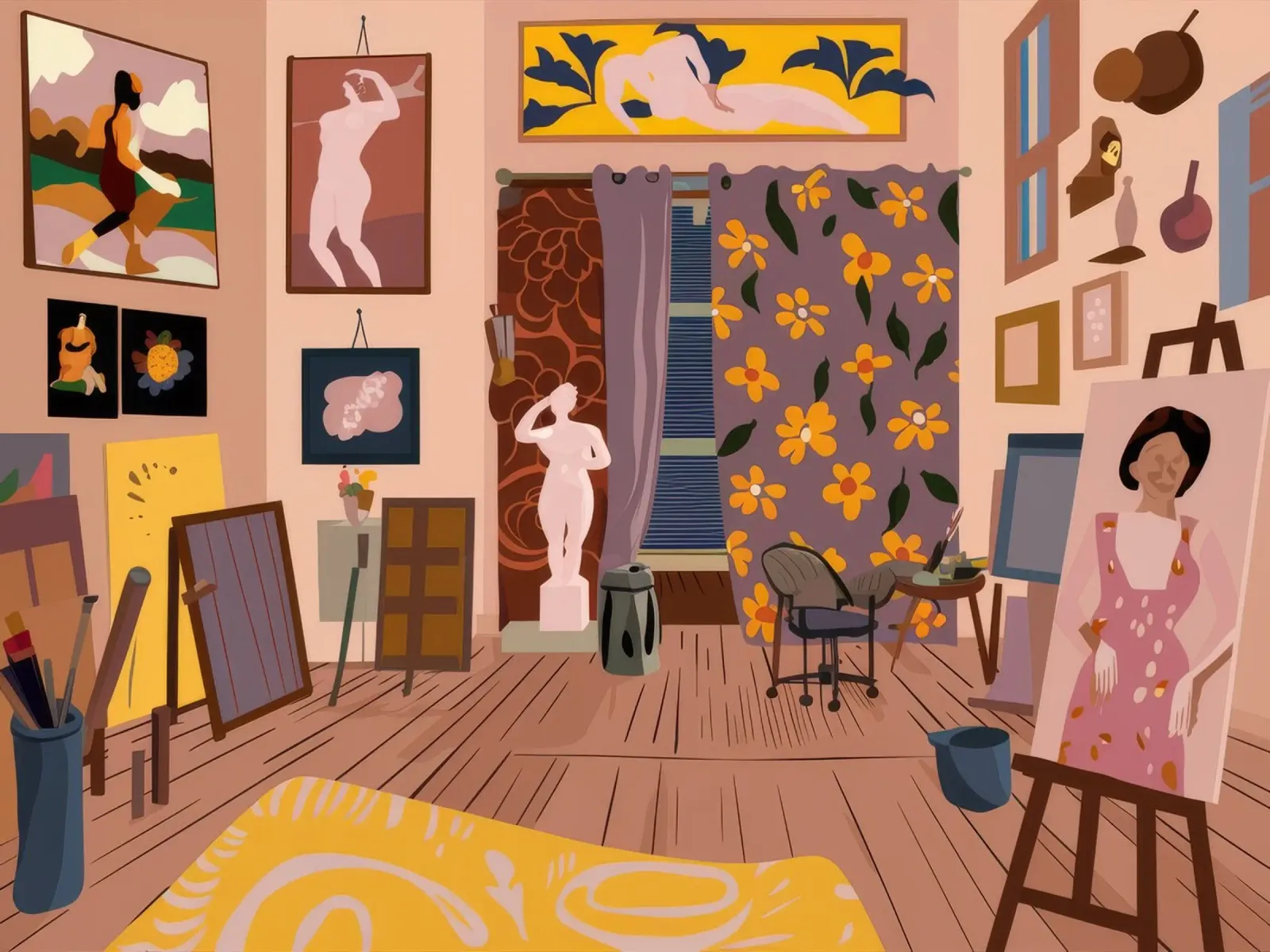 La vita in studio dell'artista poster con telaio in plastica da Tiga Bersama