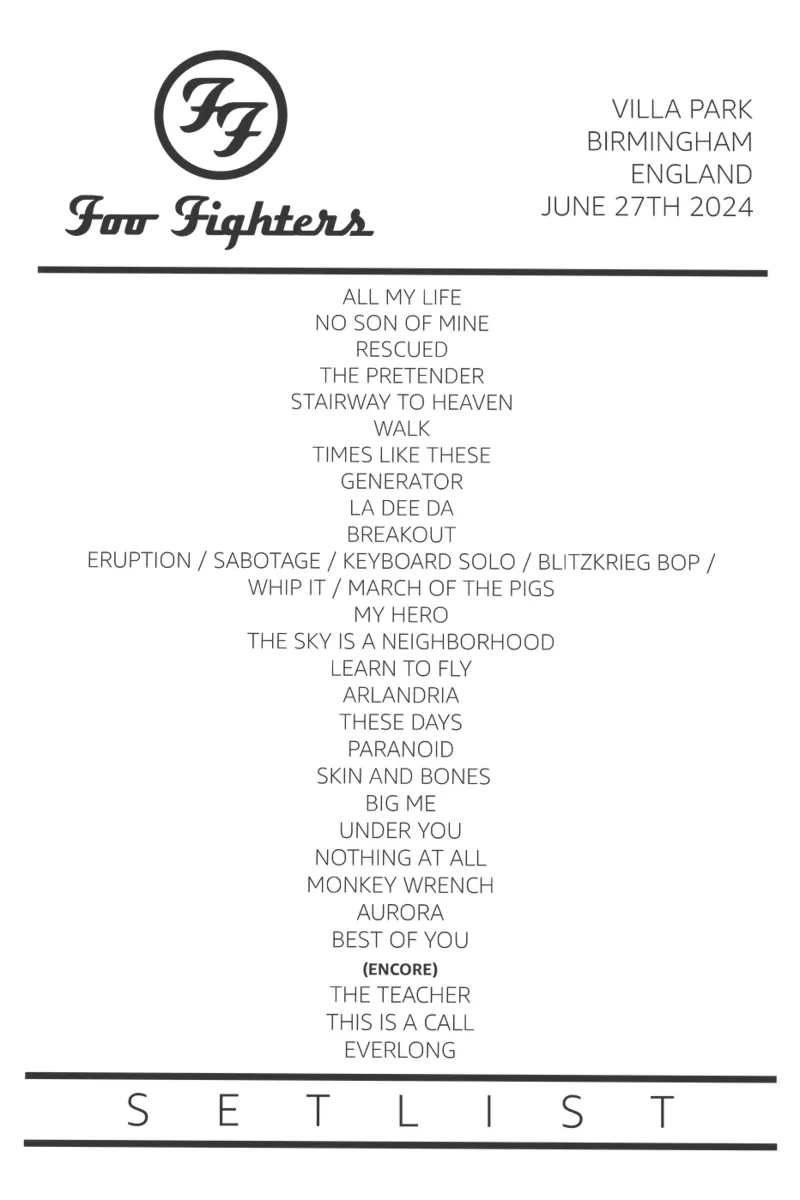 Foo Fighters Tour Setlist poster con telaio in plastica da lucasmeier