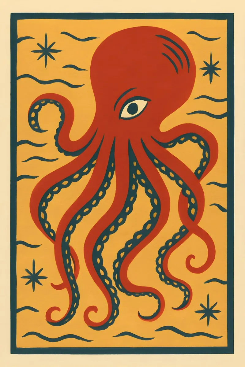 Crimson Tide Octopus poster con telaio in plastica da Art.Piece