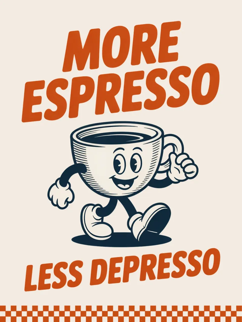 More Espresso Less Depresso Illustrated Typography Print canvas by Ctrl+Alt+Pop