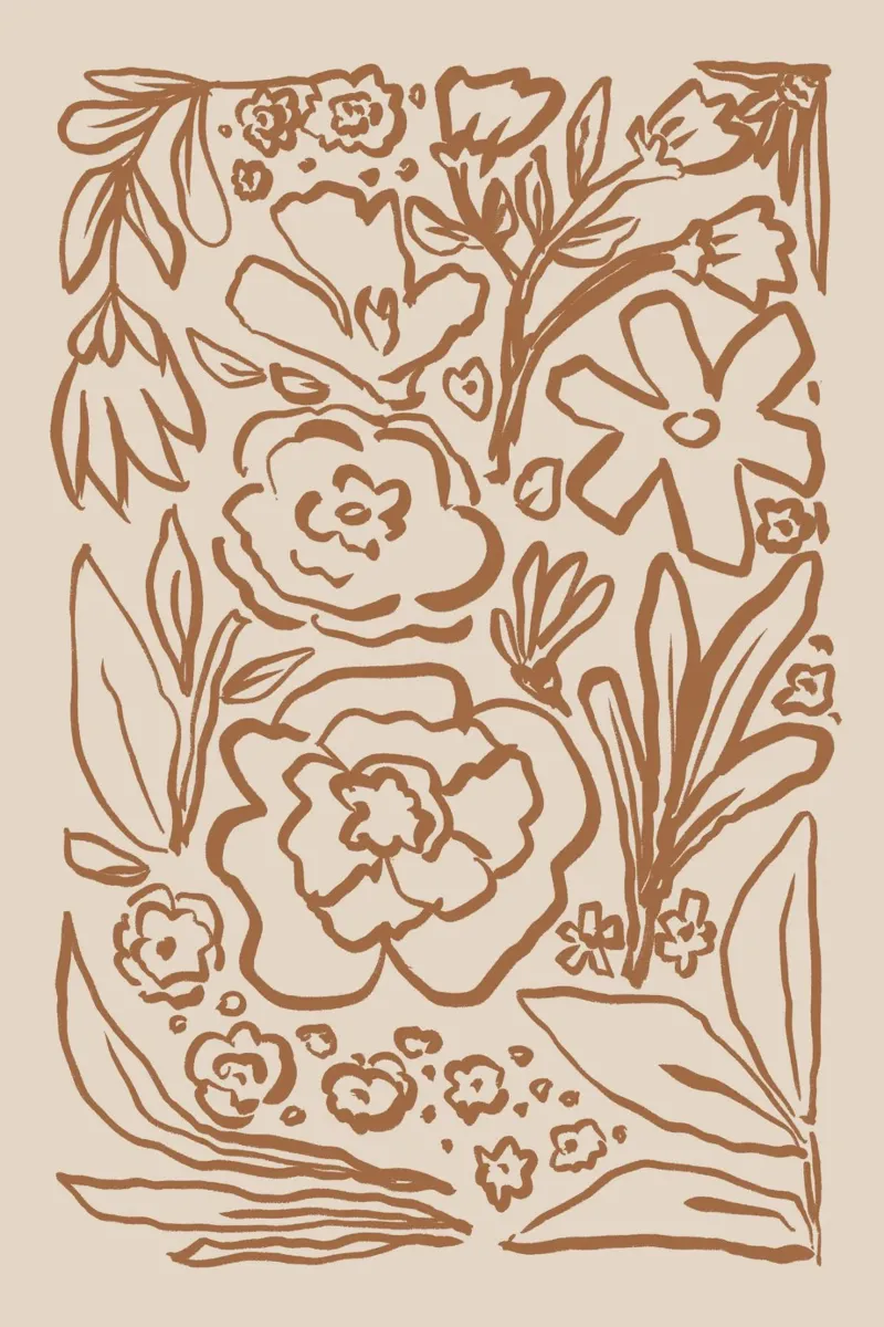 Abstract Brown Botanical Line Art on Beige canvas by Melloi Art Print