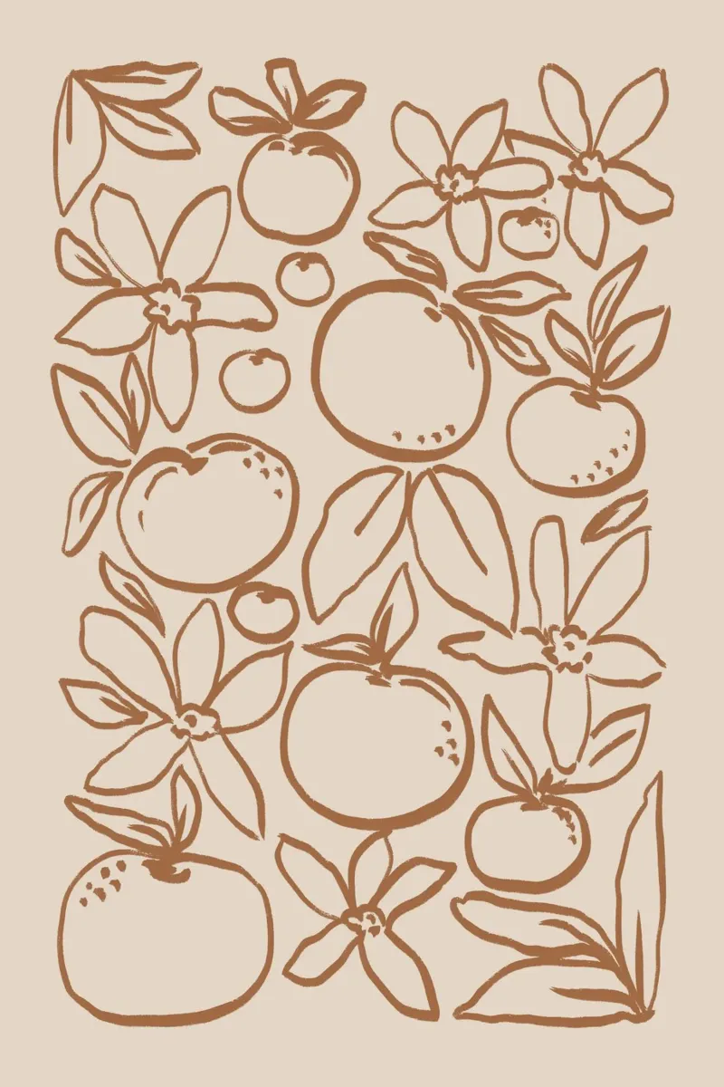 Agrumi e fiori astratti su beige poster da Melloi Art Print
