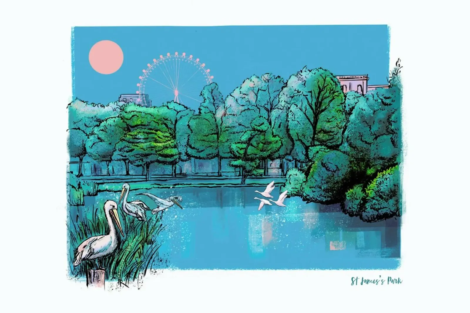 London St James's Park poster con telaio in alluminio da Rocket68