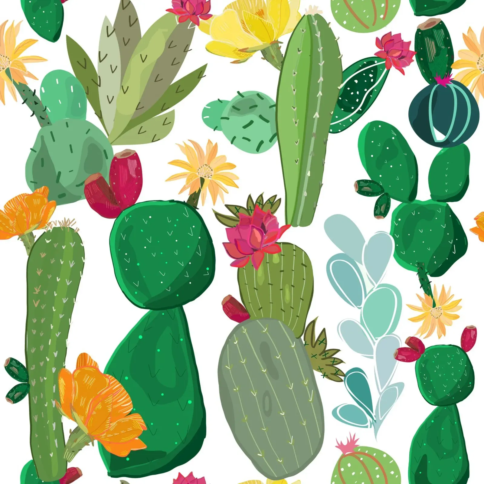 Cactus and succulent pattern canvas by gulsengunel