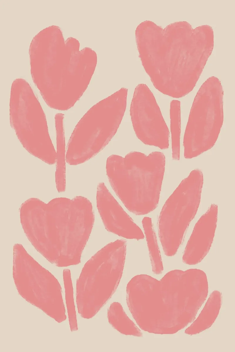 Abstract Roze Tulpen op Beige poster van Melloi Art Print