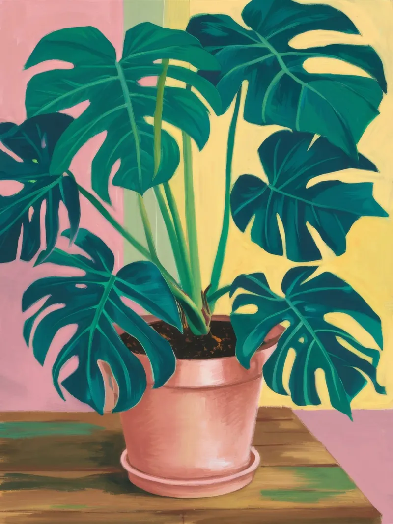 Monstera Giallo Muro poster con telaio in legno da Pan Denim
