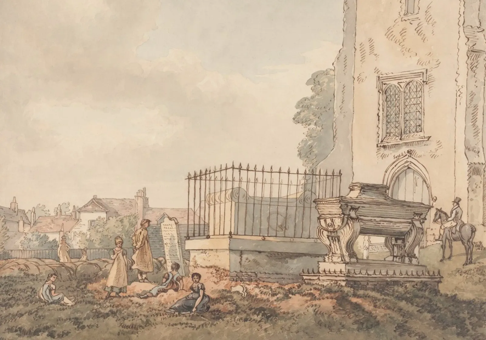 Historic Churchyard: Figurative Scene, Vintage Art hahnemühle by ClubArt