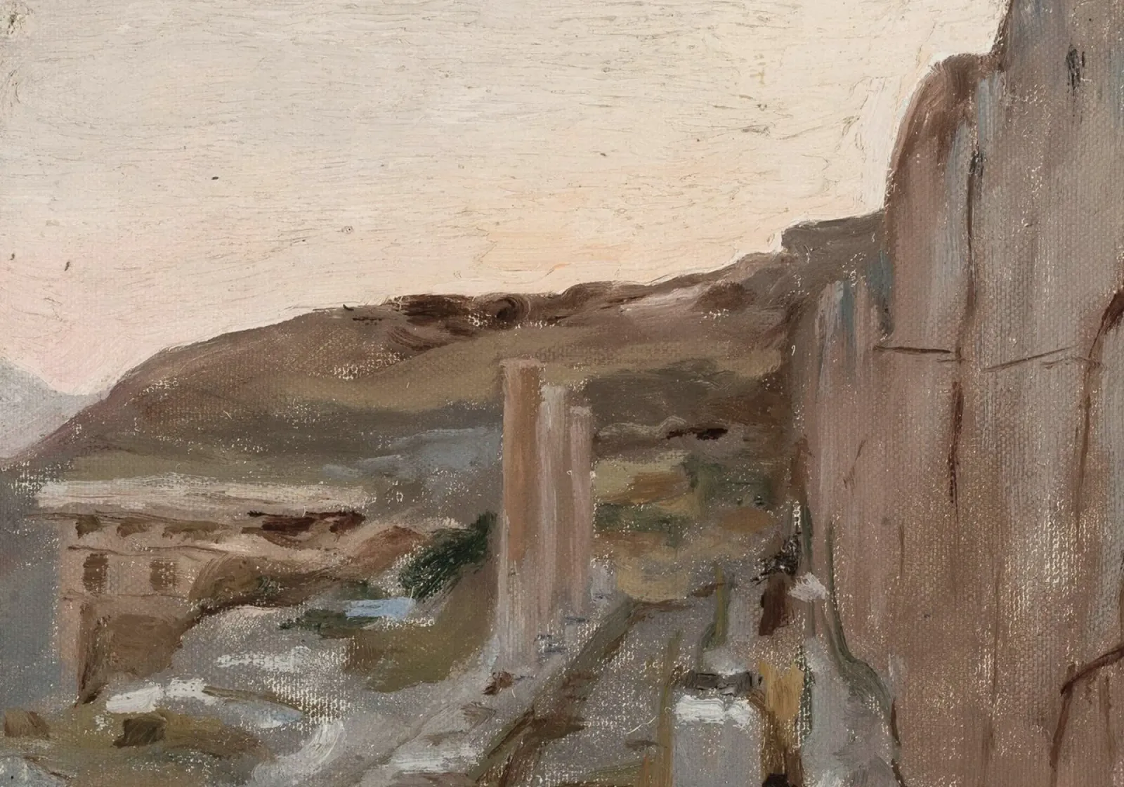 Landschap met structuur: Abstracte rotswand, aardetinten canvas met Baklijst van ClubArt