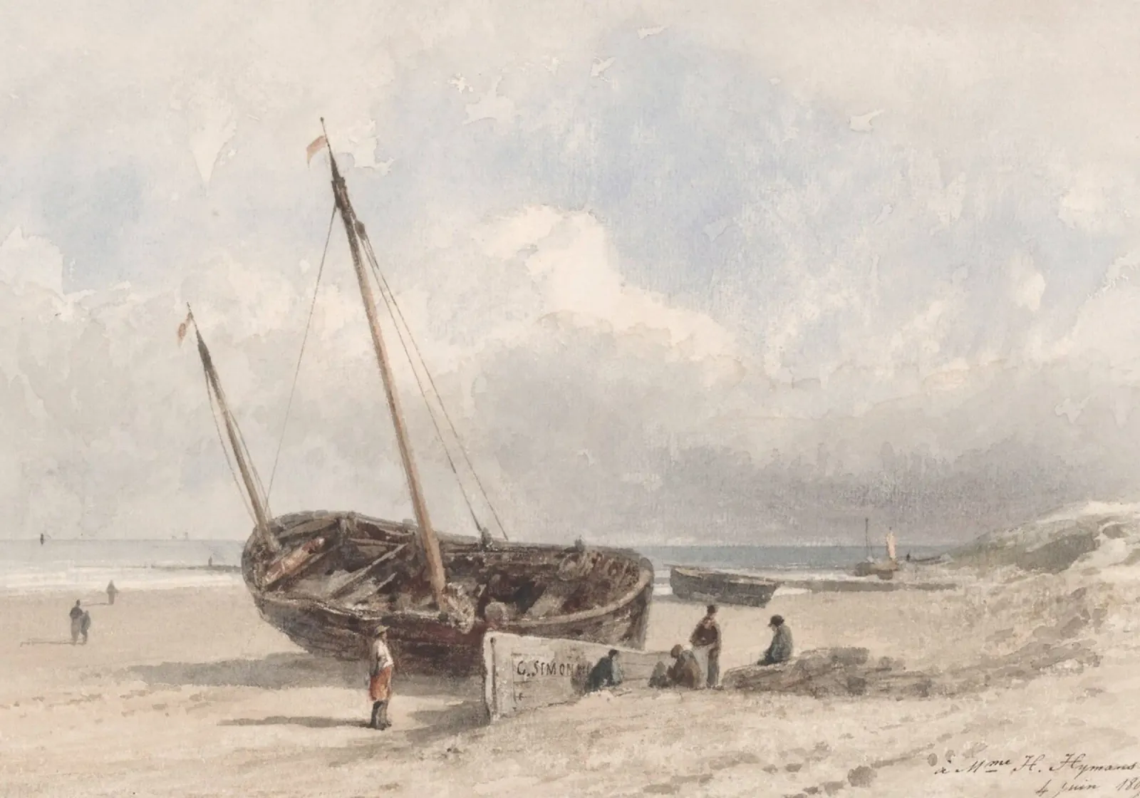 Gestrande vissersboot: Kustgezicht, Vintage Zeegezicht Kunst canvas met Baklijst van ClubArt