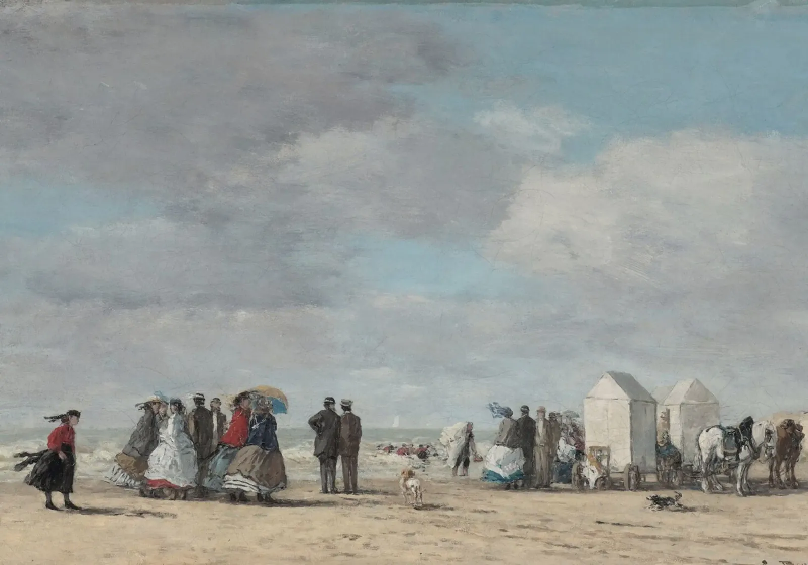 Boudin Strandgezicht: Normandisch kustleven, Impressionist canvas met Baklijst van ClubArt