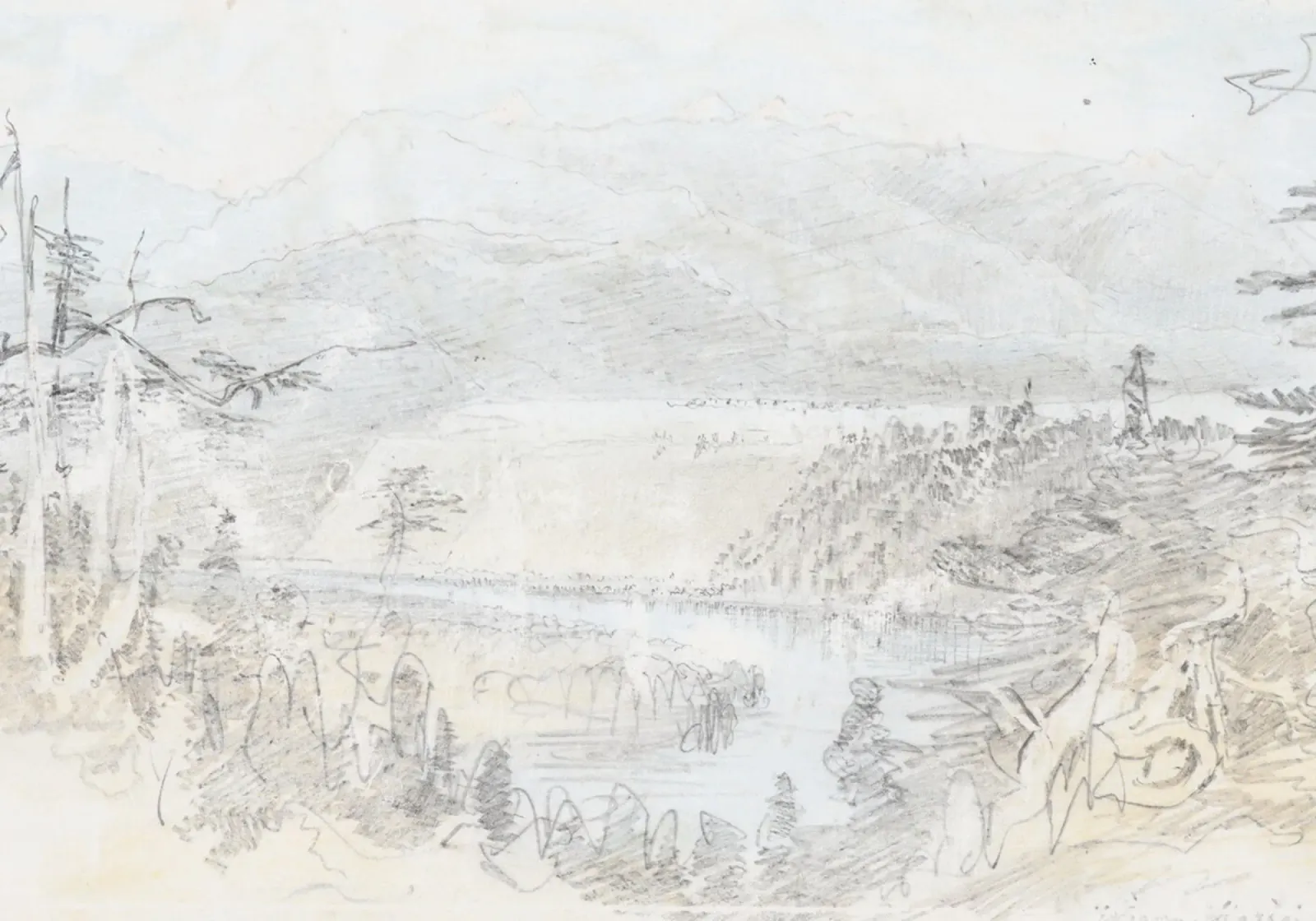 Bergvallei: Expressieve schets, landschap in de wildernis canvas met Baklijst van ClubArt