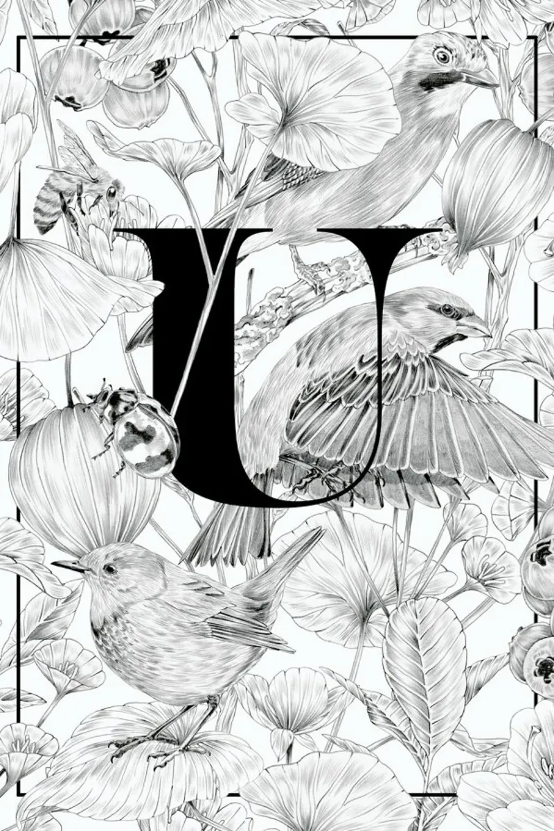 Floral Alphabet U poster con telaio in plastica da Faunesque