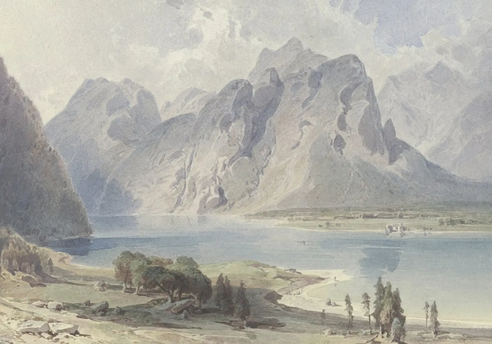 Alpenmeer: Majestueus berglandschap, sereen uitzicht canvas met Baklijst van ClubArt