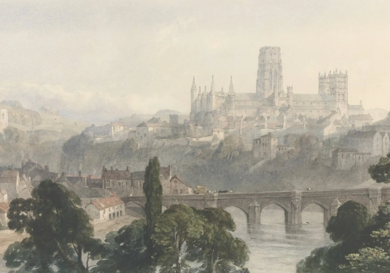 Cattedrale di Durham: Paesaggio storico della città, arte inglese d'epoca poster da ClubArt