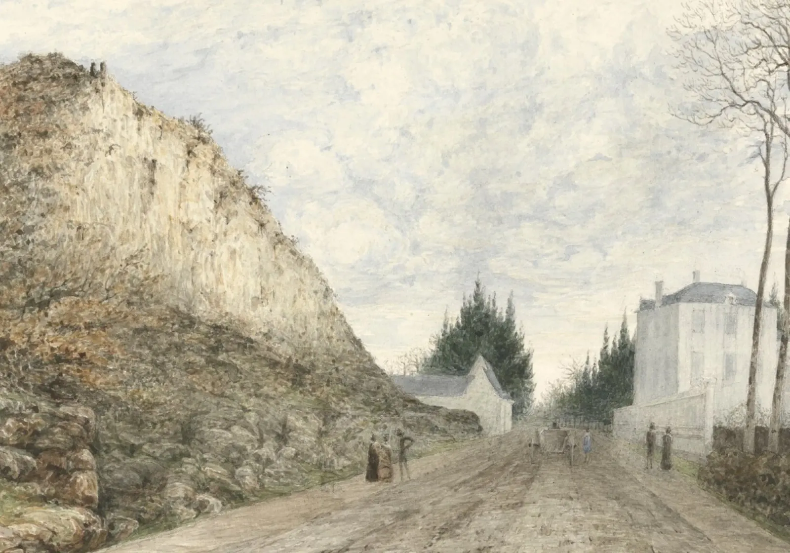 Strada di campagna francese: Villaggio di Cliffside, paesaggio d'epoca tela con Cornice a cassetta da ClubArt