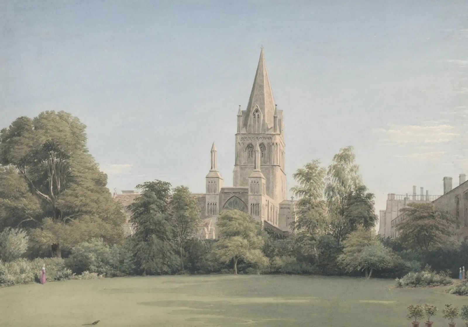 Cattedrale gotica: Collegio inglese, paesaggio storico poster con telaio in legno da ClubArt