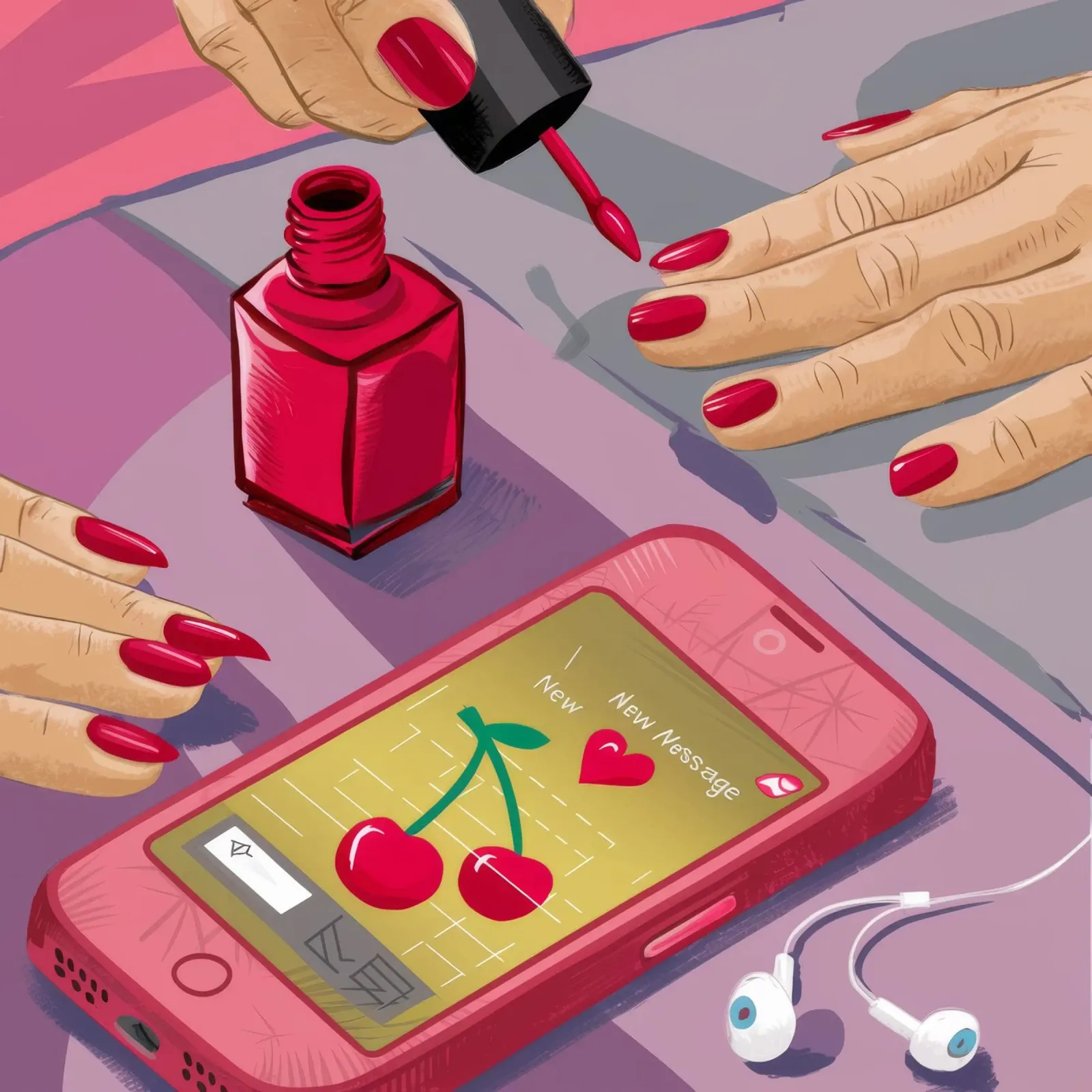 Manicure con telefono a ciliegia pellicola backlit da Haven Fantasy