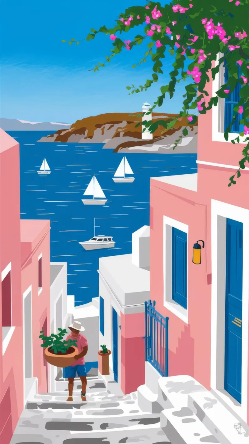 Vista sul mare di Santorini carta hahnemühle da Haven Fantasy