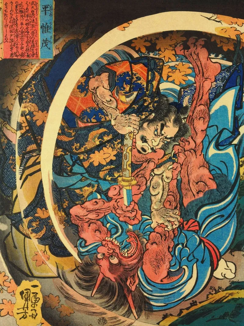 Samurai Fighting Demon - Japanese Ukiyo-e Woodblock Art alu-dibond by Masterpieces Of Japanese Art