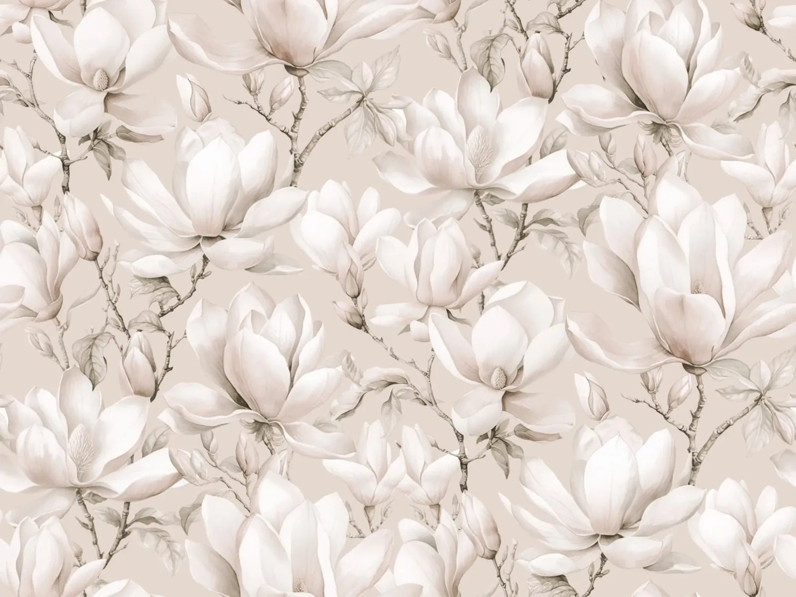 Magnolia Floral Nostalgia Creme Beige poster con telaio in plastica da Andrea Haase Floral Passion