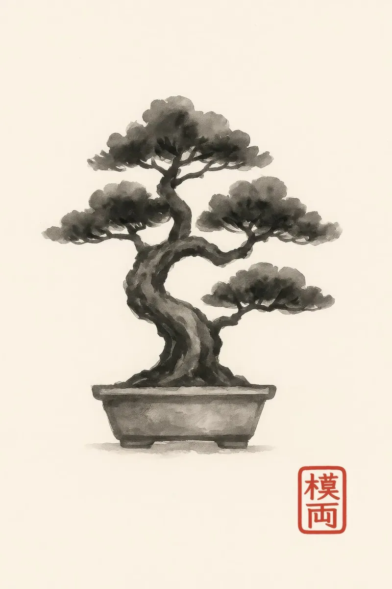 Bonsai in una ciotola giapponese in stile Sumi-e tela da Moqro Home Decoration