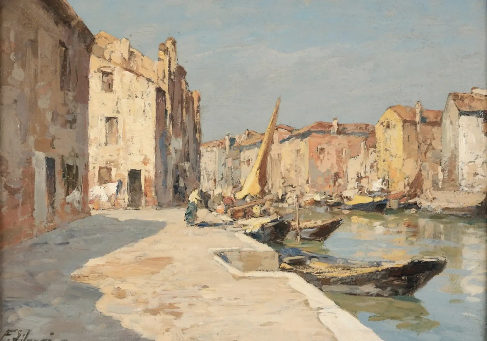 Venetian Canal Scene - Impressionist Cityscape Art Print canvas with Floater frame by ClubArt