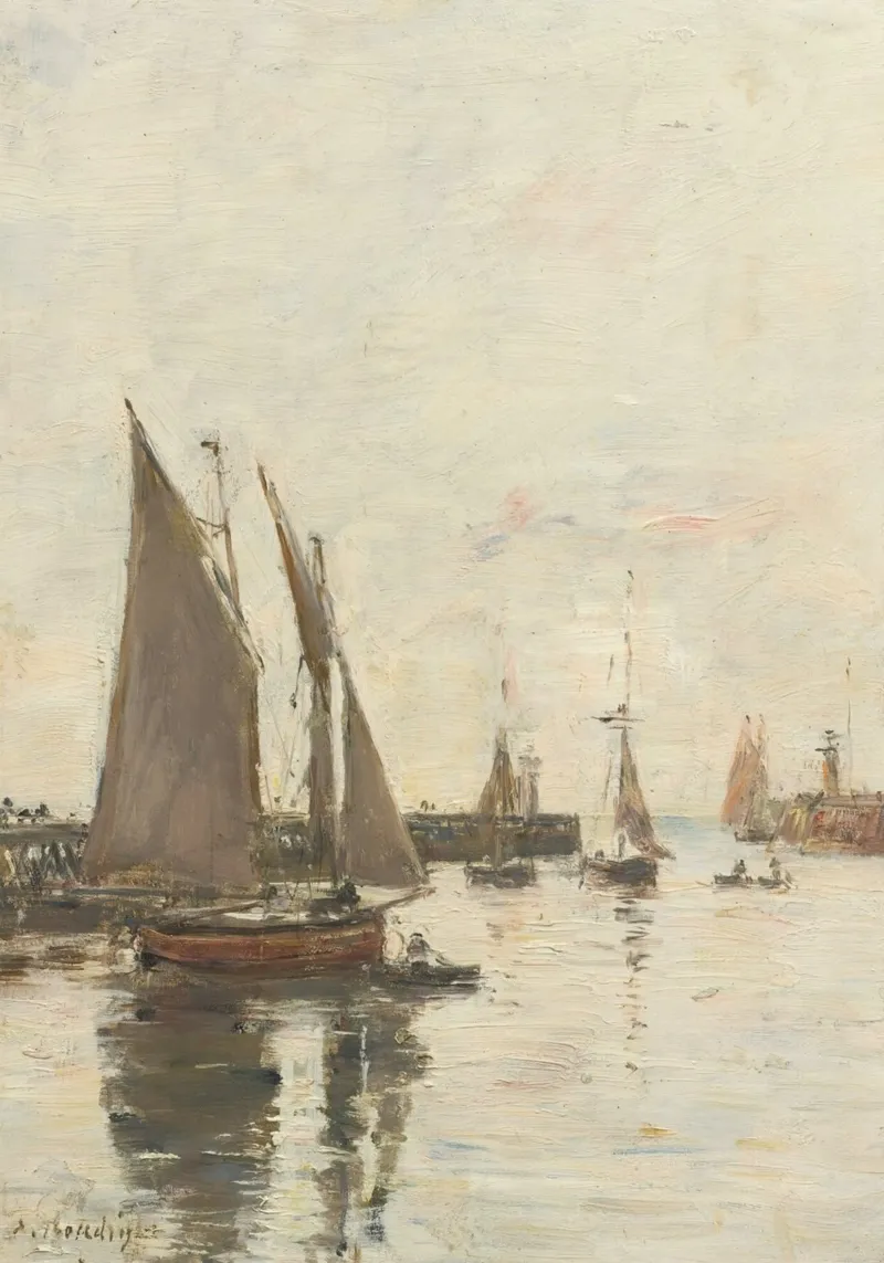 Eugène Boudin Zeegezicht: Havenboten bij zonsondergang canvas van ClubArt
