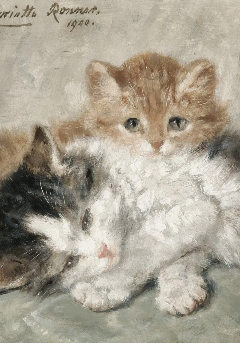 Henriette Ronner-Knip: Kuschelige Kätzchen (1900) Kunstdruck Leinwand mit Schattenfugenrahmen von ClubArt
