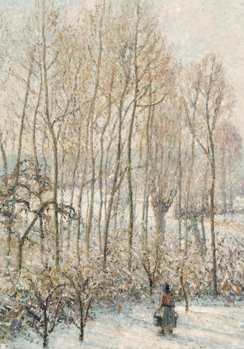 Impressionist Winter: Snowy Path with Lone Figure & Trees hahnemühle by ClubArt