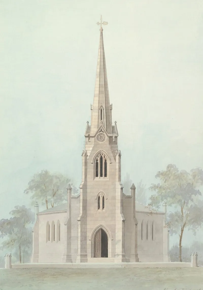 Neoclassical Church: Steeple Facade & Arches Drawing hahnemühle by ClubArt
