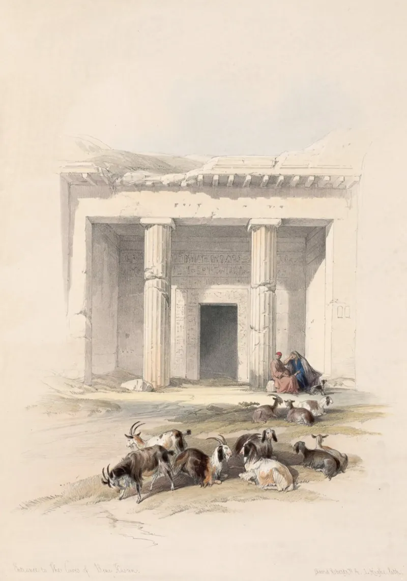 Orientalist Art: Ancient Egyptian Tomb with Goats canvas with Floater frame by ClubArt