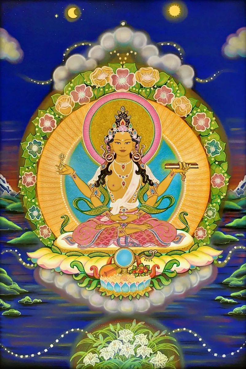 Prajnaparamita, Buddha femminile della saggezza, thangka poster con telaio in legno da Happy 😃 Art 🎨 by Christine Schnoell