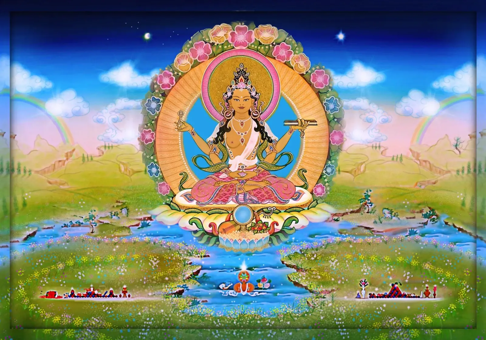 Prajnaparamita - Buddha femmina della saggezza - Thangka poster con telaio in plastica da Happy 😃 Art 🎨 by Christine Schnoell
