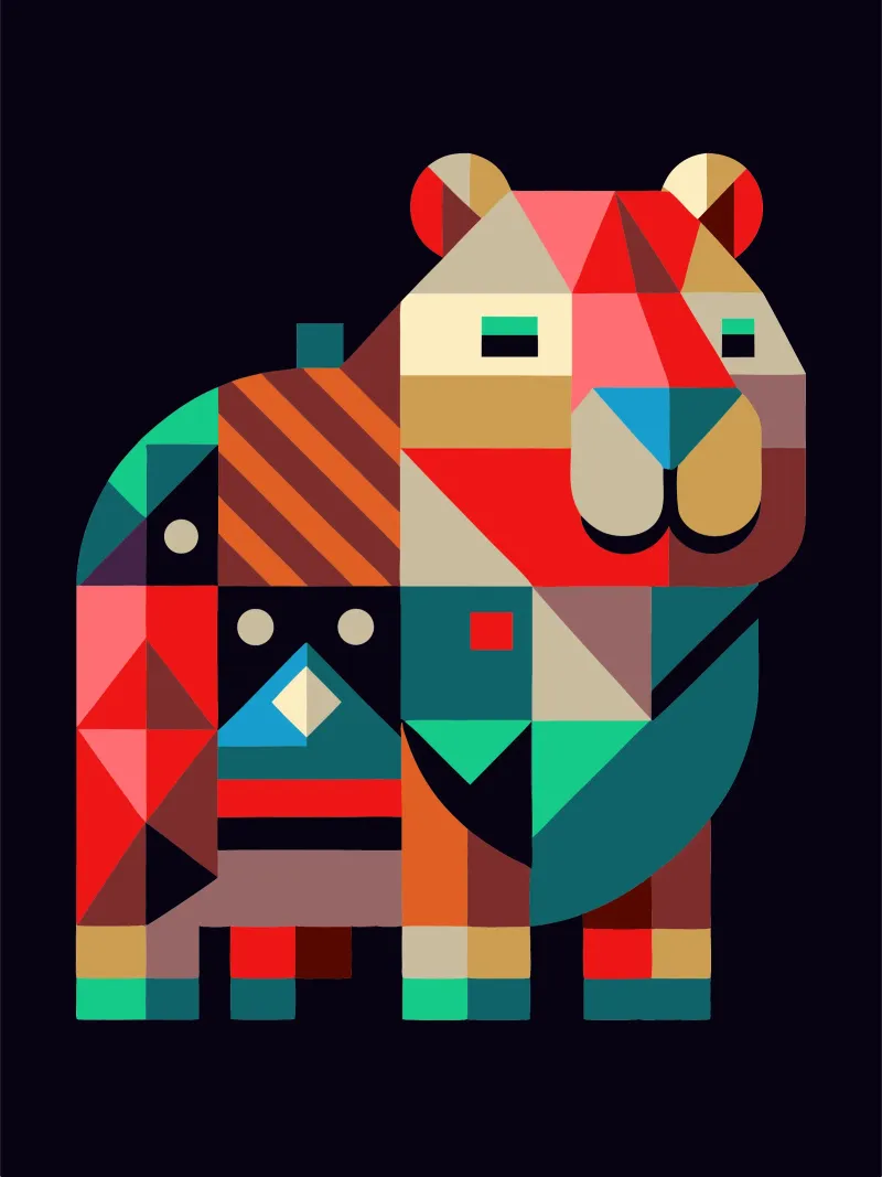 ilustrazione geometrica del capibara poster con telaio in legno da nemaro