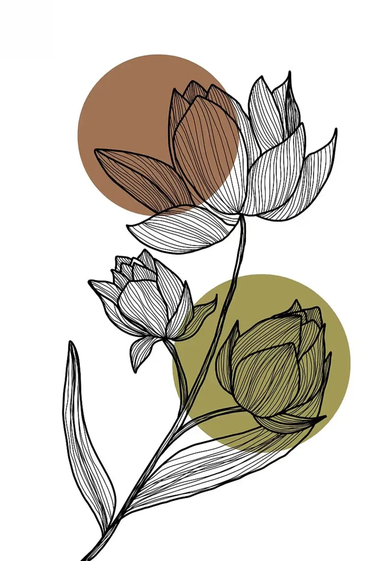 Line art di fiori di loto con cerchi poster con telaio in plastica da FlowersShop