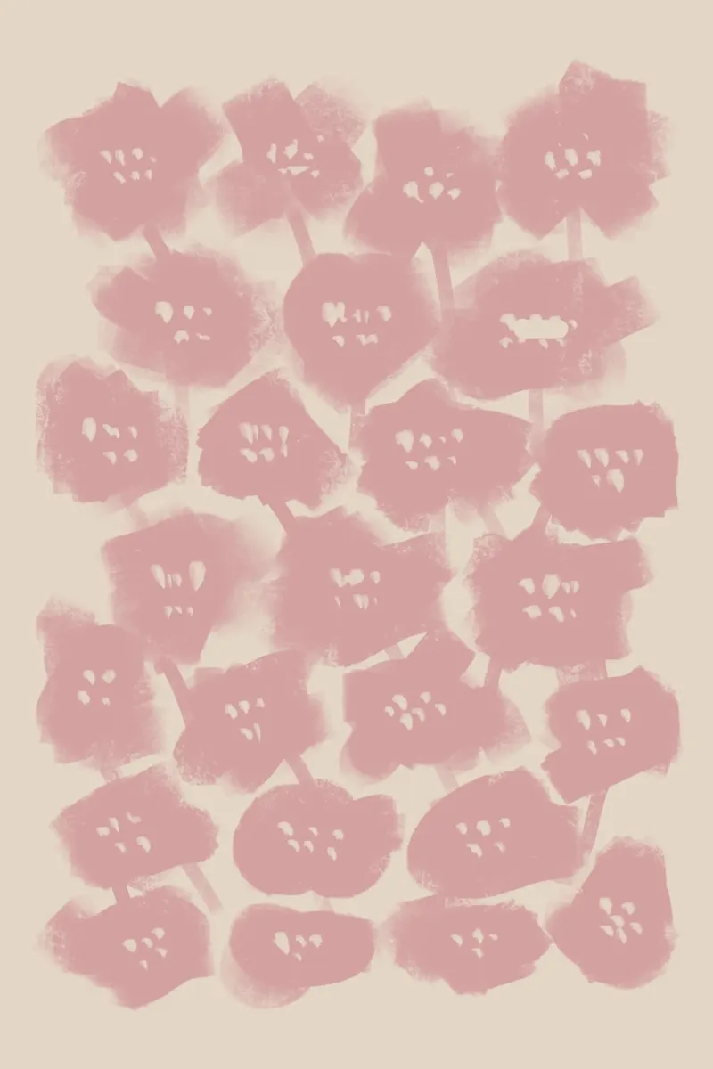 Impressione floreale astratta rosa su beige carta hahnemühle da Melloi Art Print