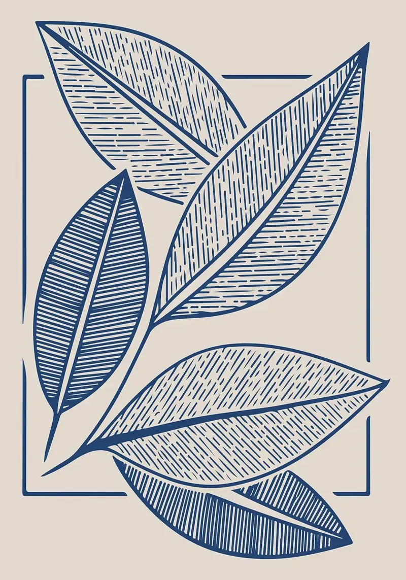 Arte moderna della linea di foglie botaniche in blu navy pellicola backlit da FlowersShop