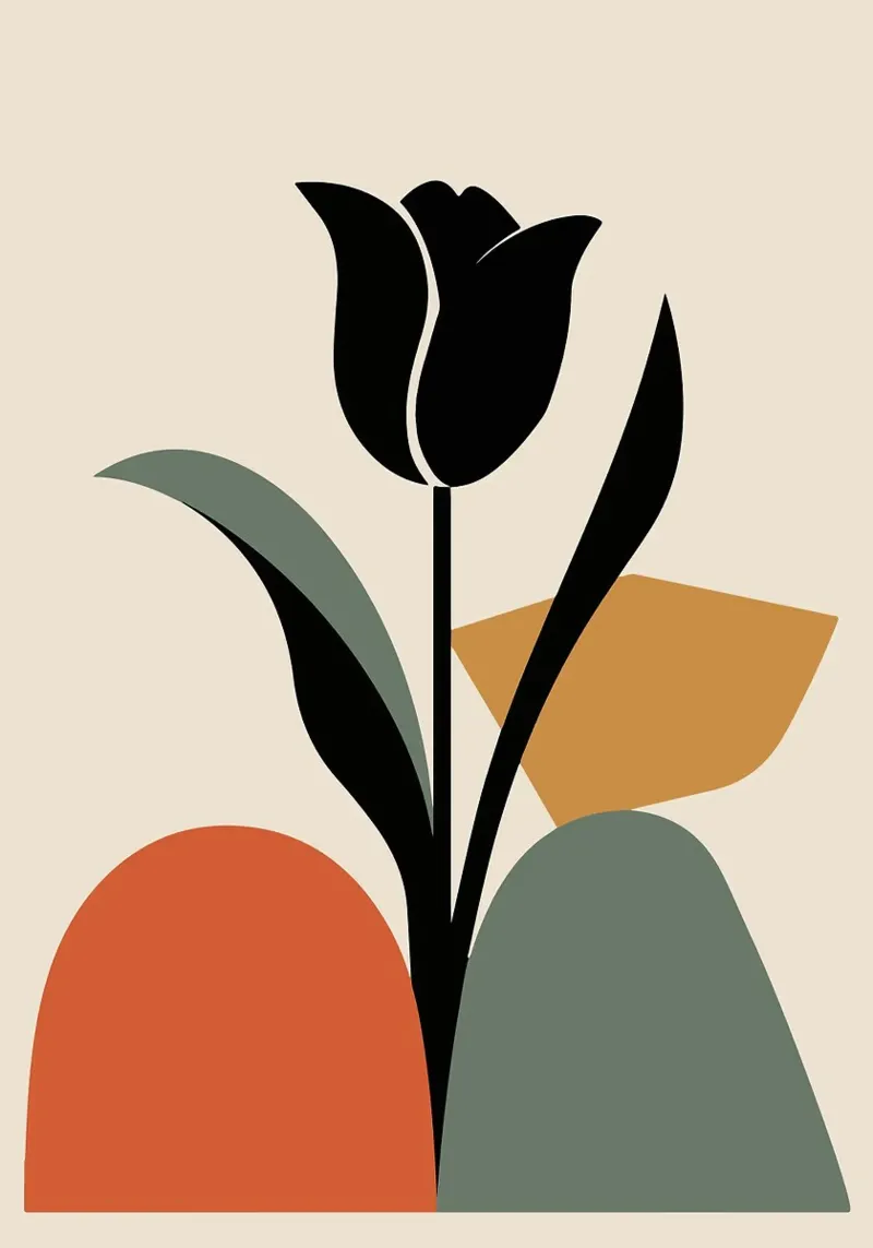 Stampa tulipano moderna di metà secolo Stampa floreale astratta minimalista Wa plexiglass da FlowersShop
