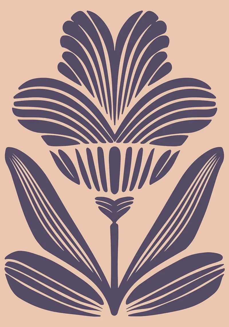 Lino Art Deco botanico tagliato in viola scuro carta hahnemühle da FlowersShop