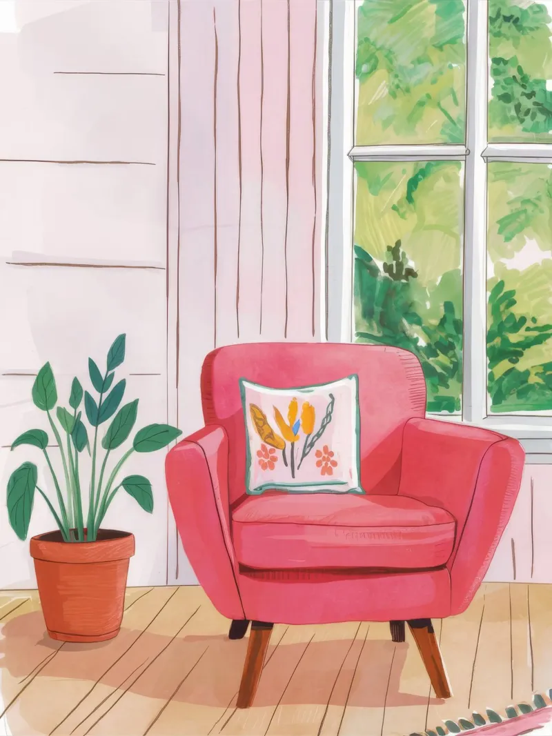 Pink Chair Window Garden acrylic glass by Tiga Bersama