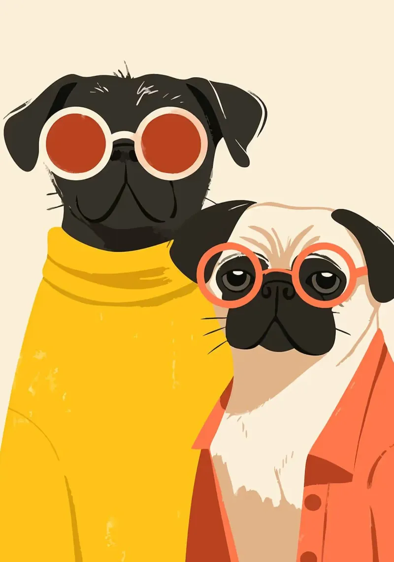 Due Boho Pug alla moda Illustrazione artistica minimalista carta hahnemühle da MinimalistDesign