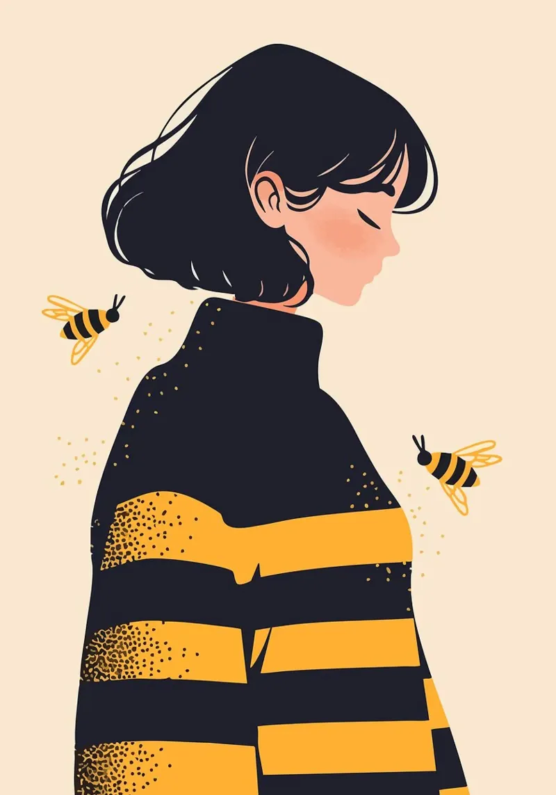 Ragazza con api Illustrazione artistica minimalista carina pellicola backlit da MinimalistDesign