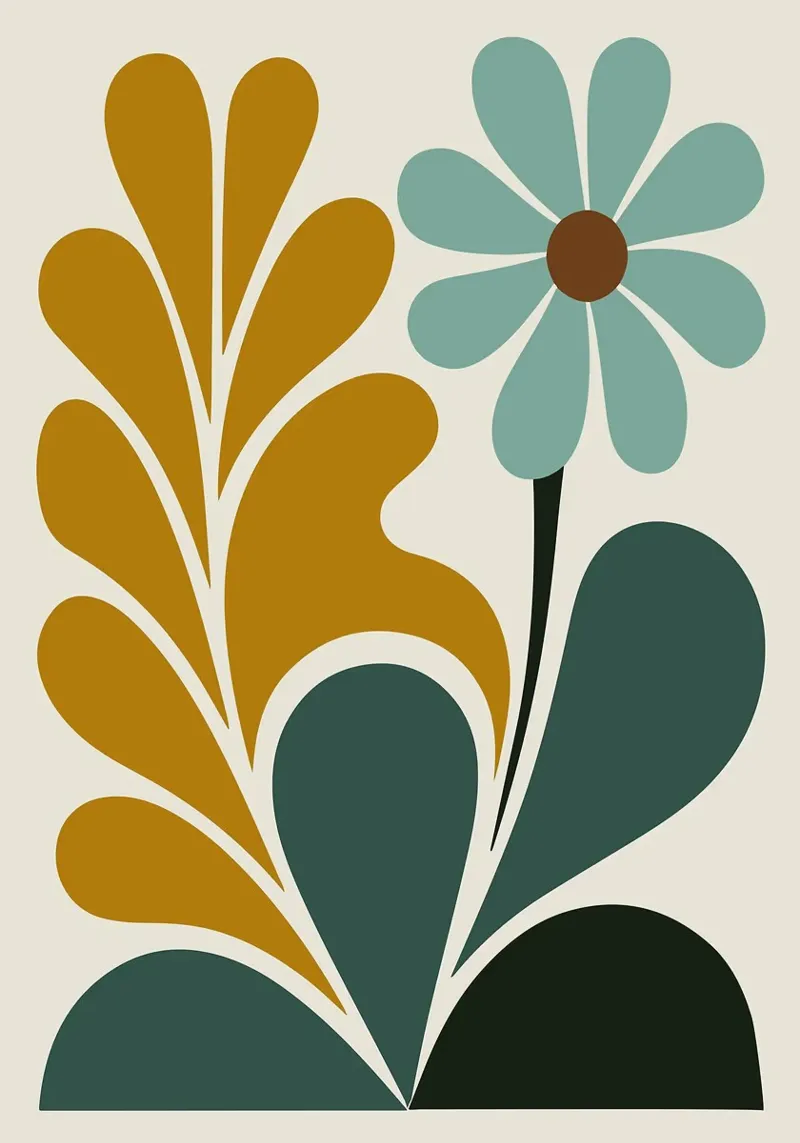Arte floreale astratta Boho in verde acqua e senape tela da MinimalistDesign