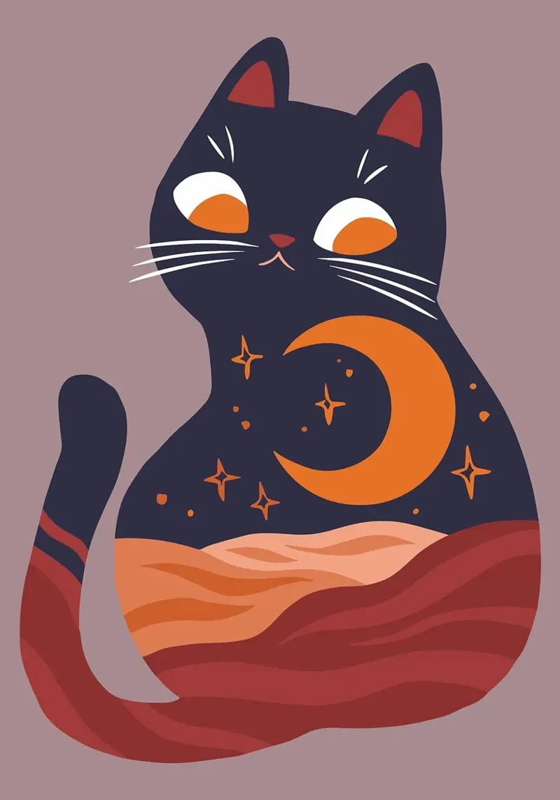 Boho Chic Moon Cat Art Print Set, sun and moon, Home Decor, canvas by MinimalistDesign