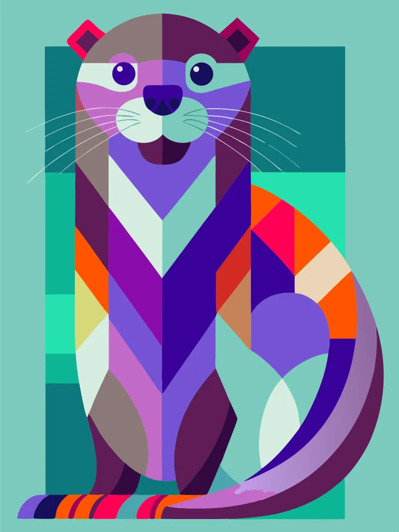 ilustrazione geometrica della lontra poster con telaio in legno da nemaro