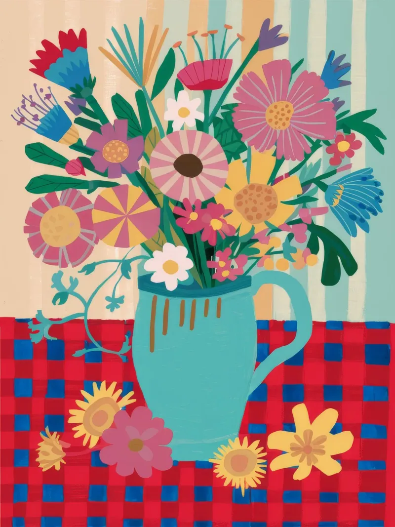Cerulean Gingham Blooms acrylic glass by Fable Tempa
