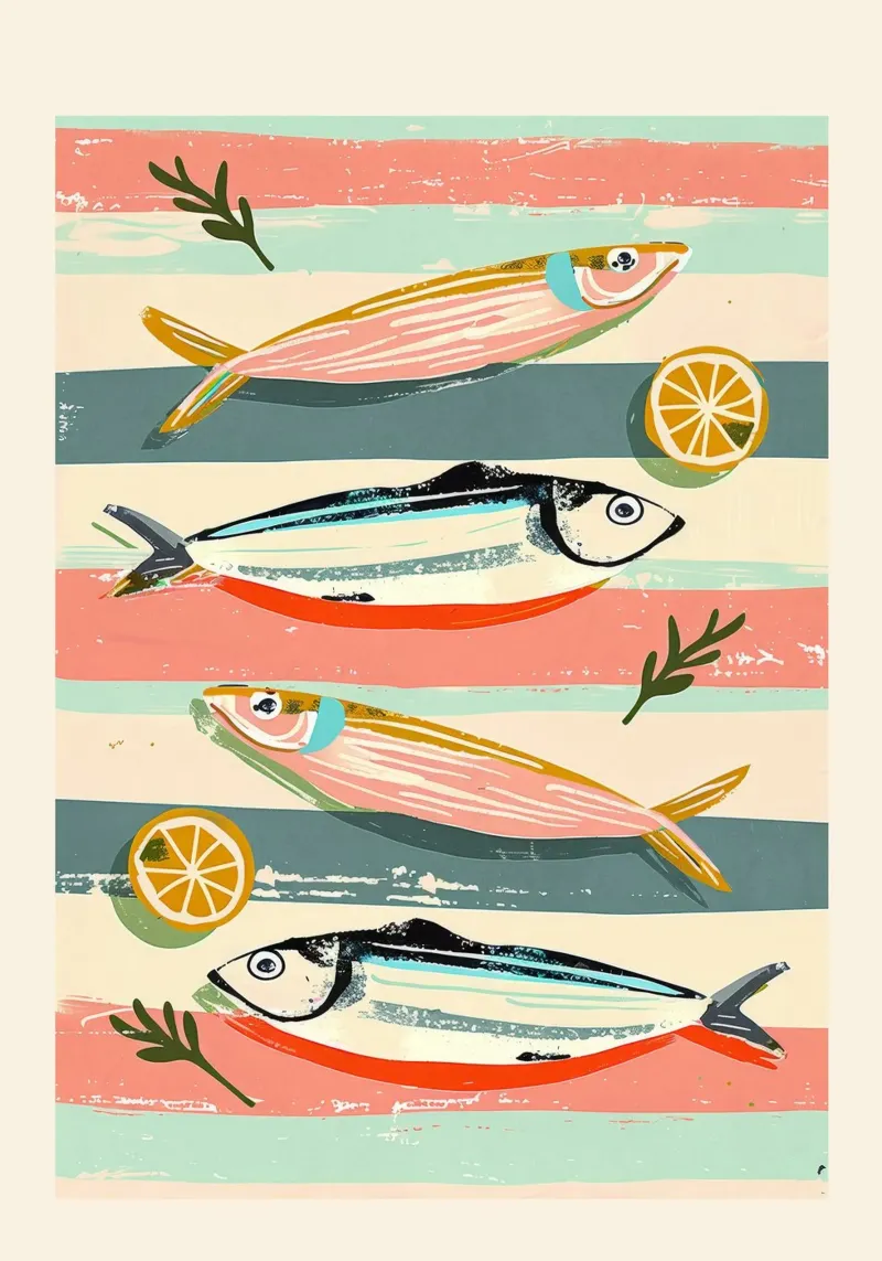 Sardines on Stripes Poster von Nadjaa