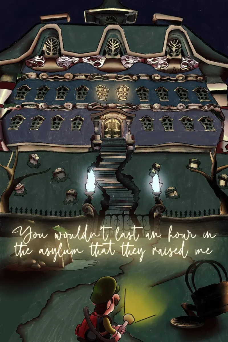 Luigi's Mansion Gothic Zitat Leinwand mit Schattenfugenrahmen von lucasmeier