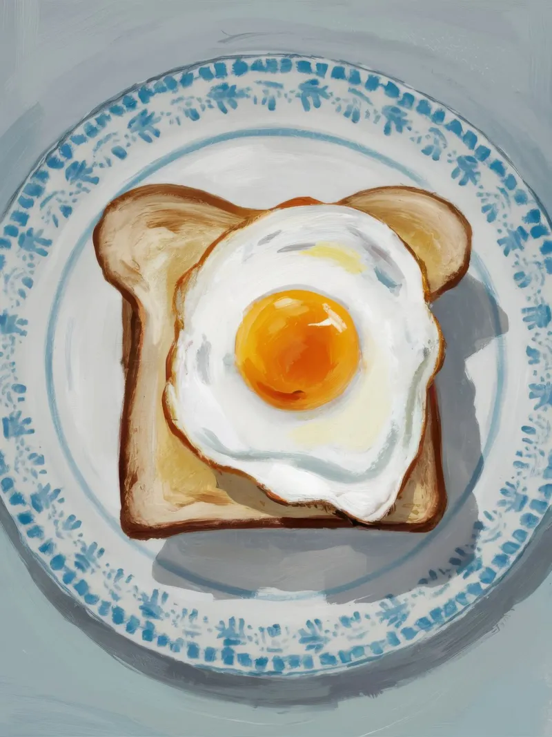 Piatto di uova su pane tostato pellicola backlit da Tiga Bersama