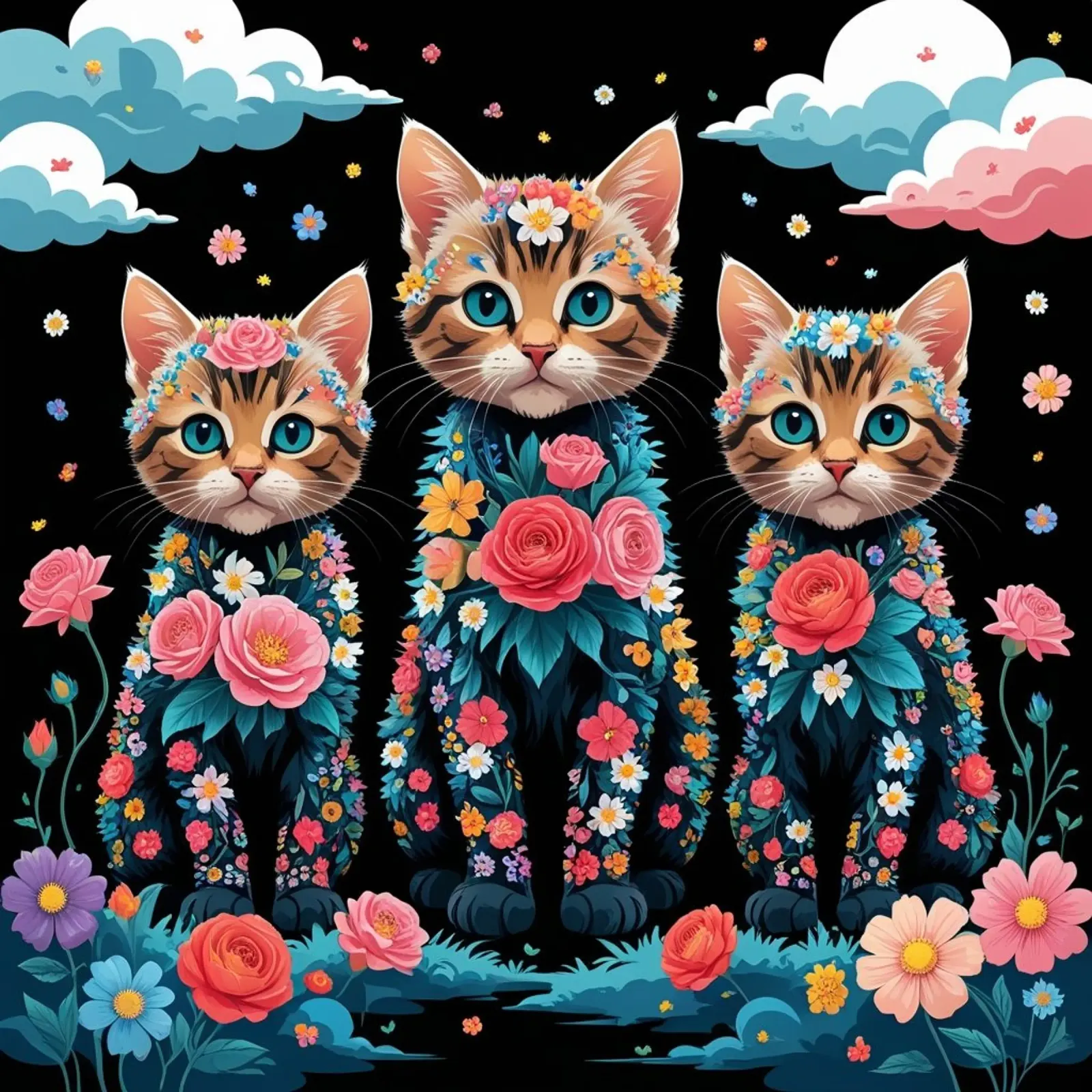 tre gattini poster con telaio in alluminio da van hellen